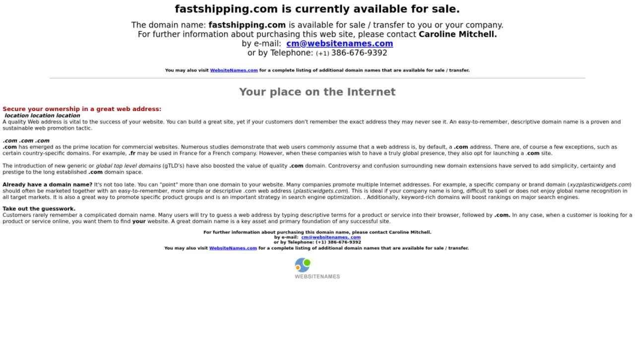 FastShipping.com Domain for Sale: Grab Your High-Speed Shipping Solution!