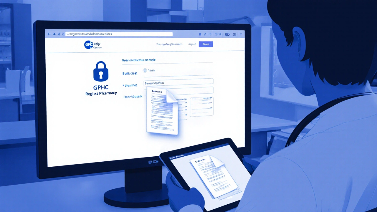 Close‑up of a secure online pharmacy page showing a padlock and prescription upload.