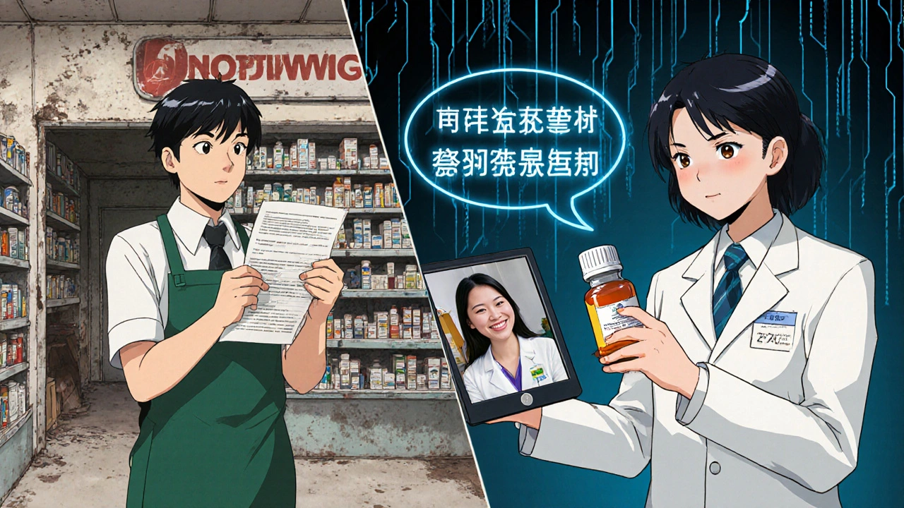 A small pharmacy owner compares a bill for interpretation services with a video call to a professional interpreter.