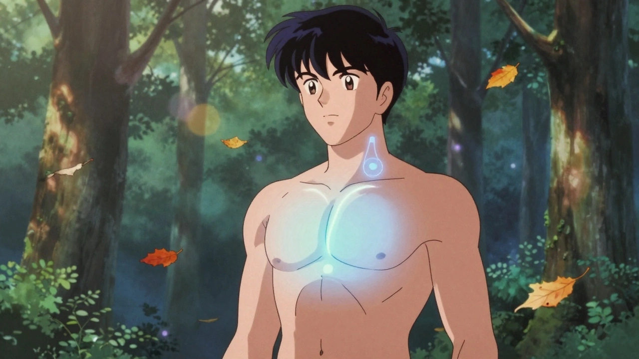 An athlete with a slow, glowing blue heart pulse symbolizing healthy bradycardia in retro anime style.