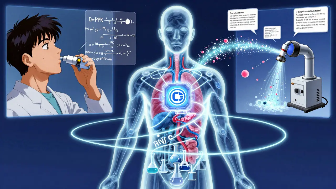 Hybrid model linking lab tests to human body with digital PBPK simulations.