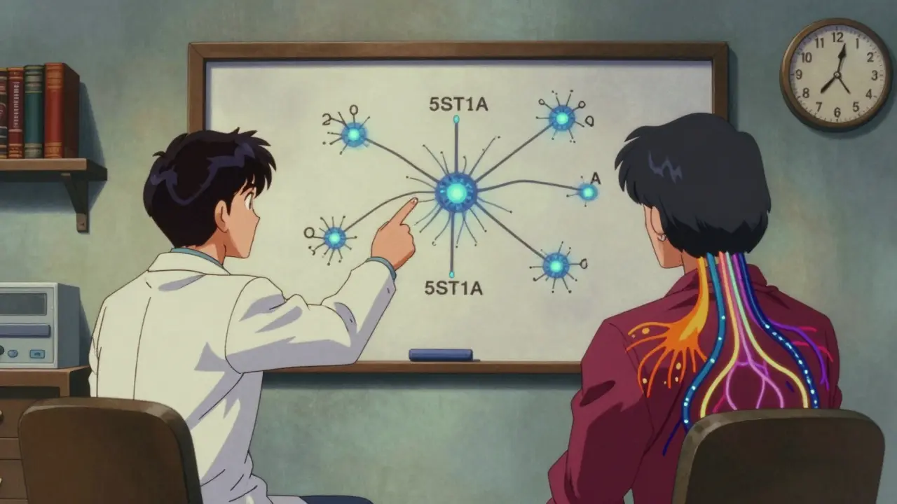 Psychiatrist explains neural pathways on whiteboard as patient's silhouette brightens