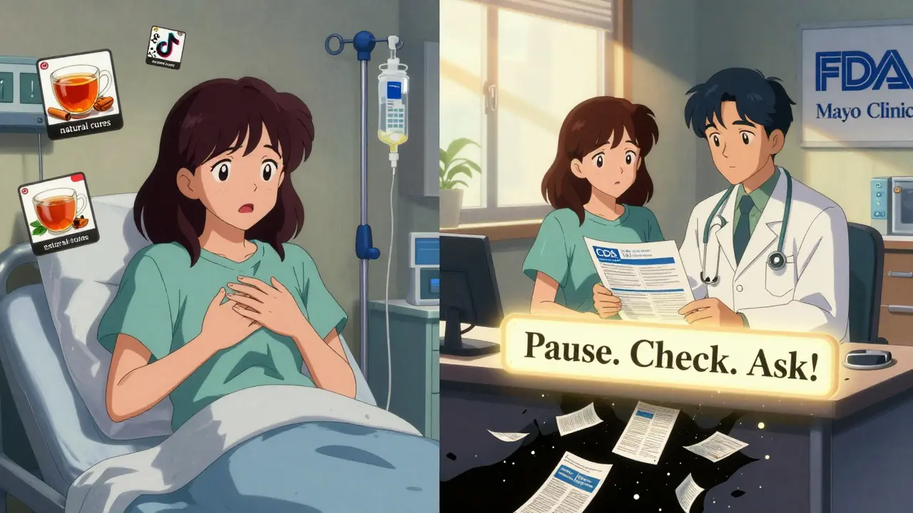 ER patient versus calm doctor visit, contrasting fake and real health advice in retro anime