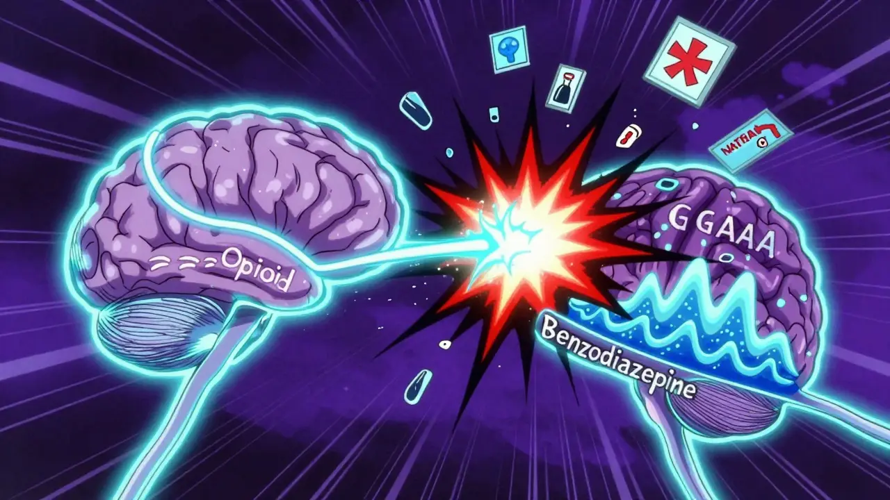 Neural pathways in a brainstem collide, causing a blackout explosion in breathing control centers.