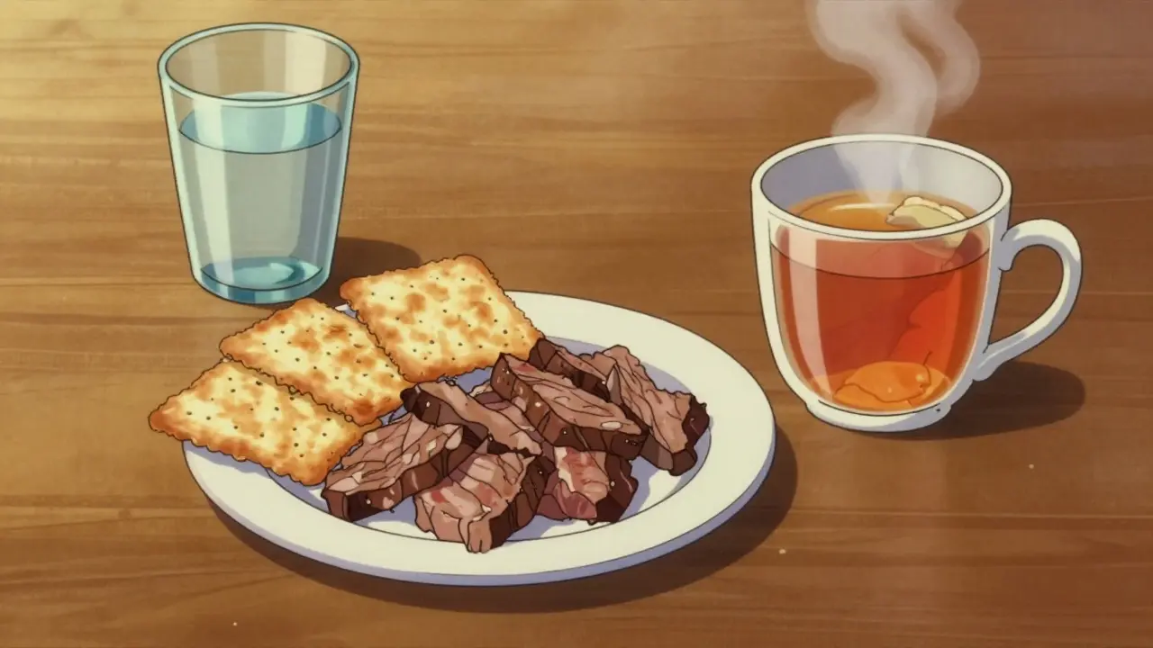 Small healthy meal with ginger tea and water glass