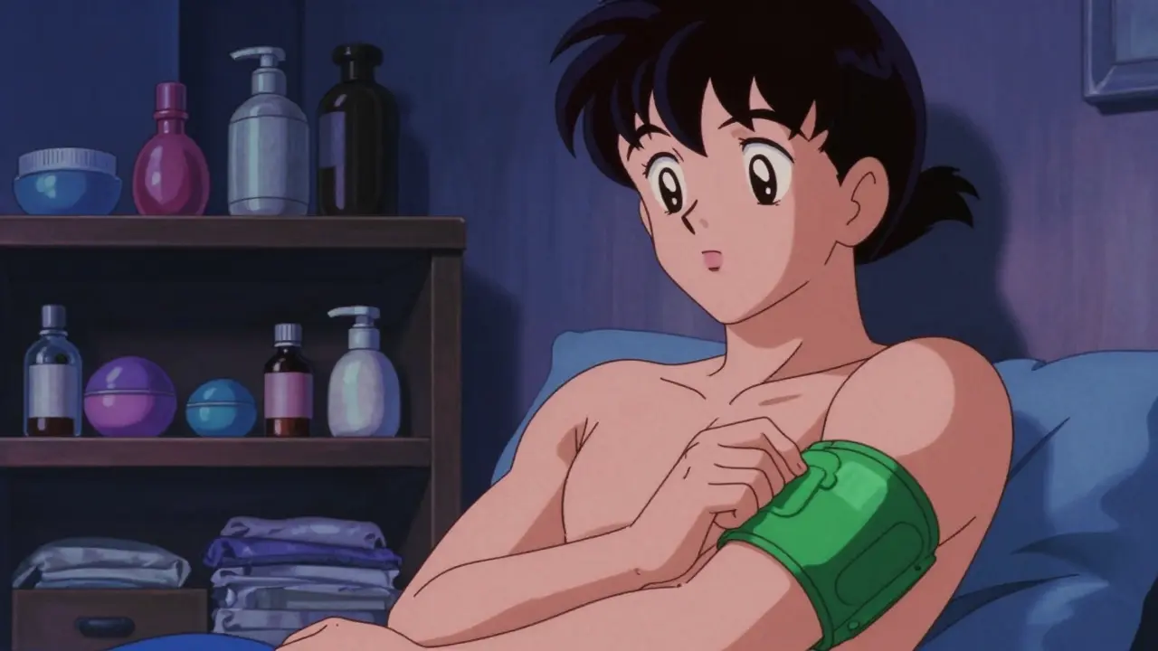 Woman wearing acupressure wristband looking calm