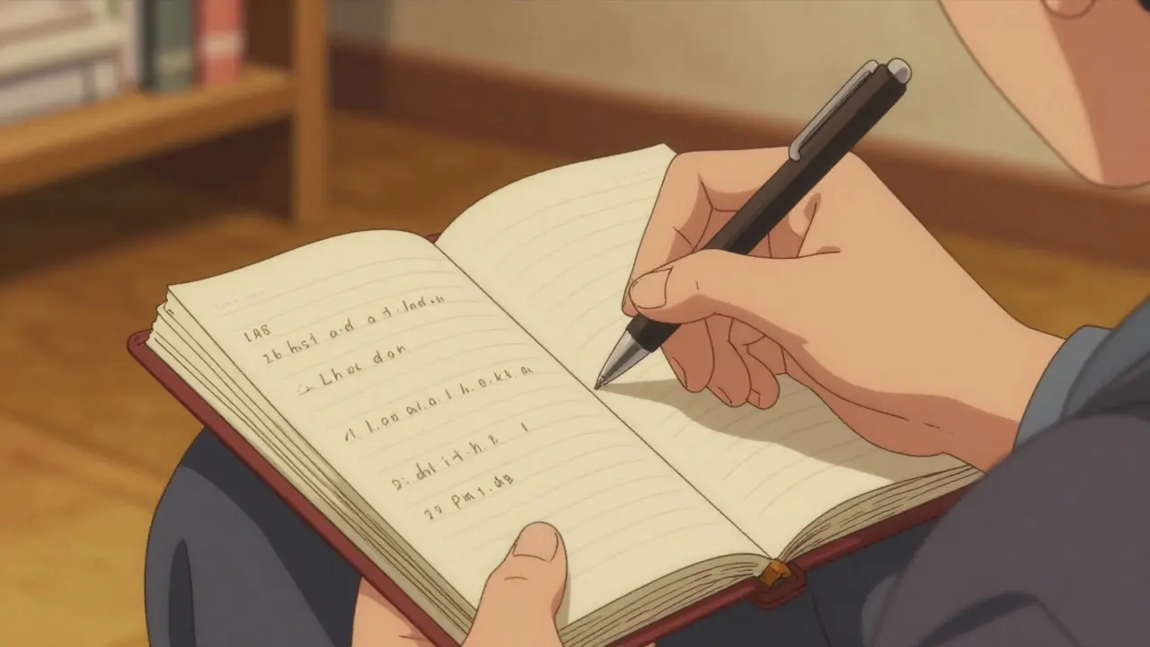 Person writing in a symptom diary to monitor a medication taper