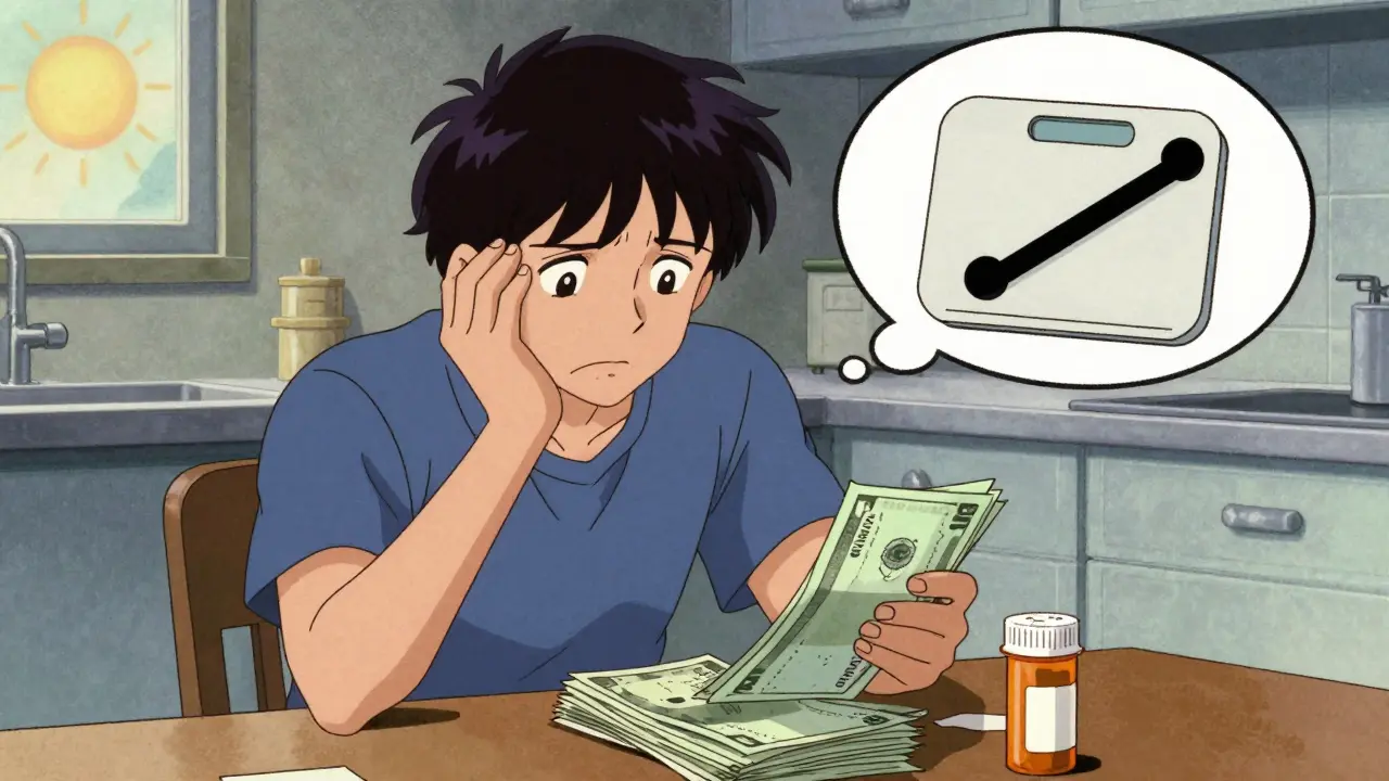 Anime character worried about medication costs and weight regain