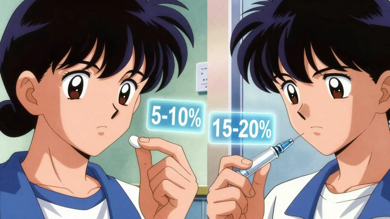 Manga-style comparison of pill vs injection weight loss efficacy