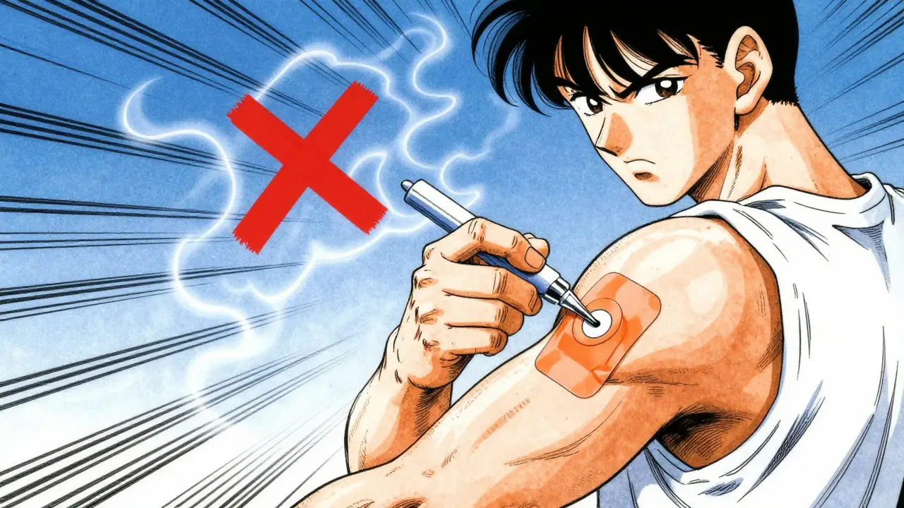 Manga style patch application with heat warning