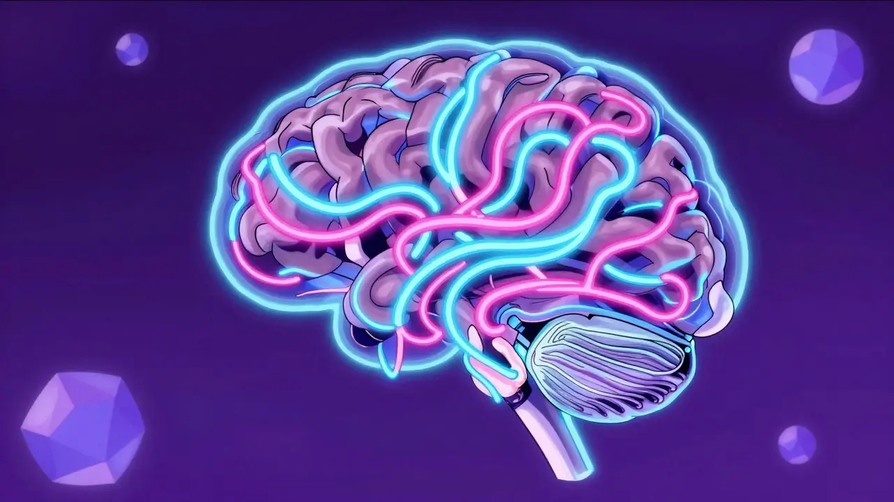Abstract neon illustration of brain chemistry chaos