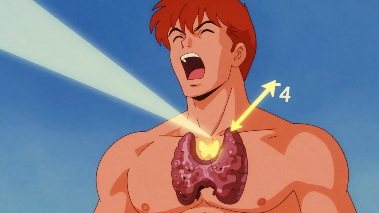 Conceptual anime art showing thyroid and pituitary gland interaction.