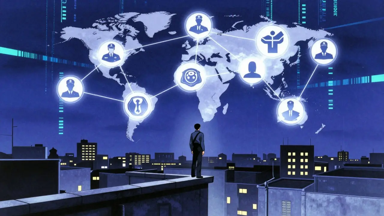 Symbolic anime image of global anti-counterfeit network