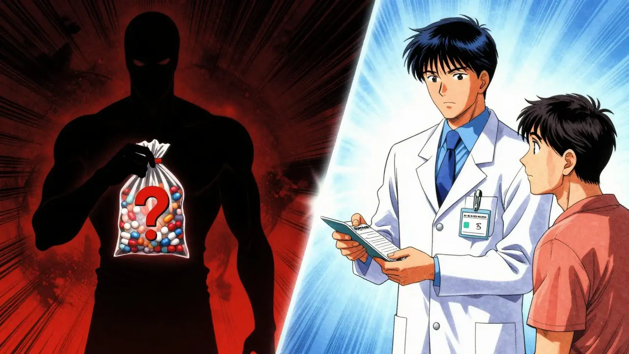 Contrast between unsafe drug sources and verified pharmacist